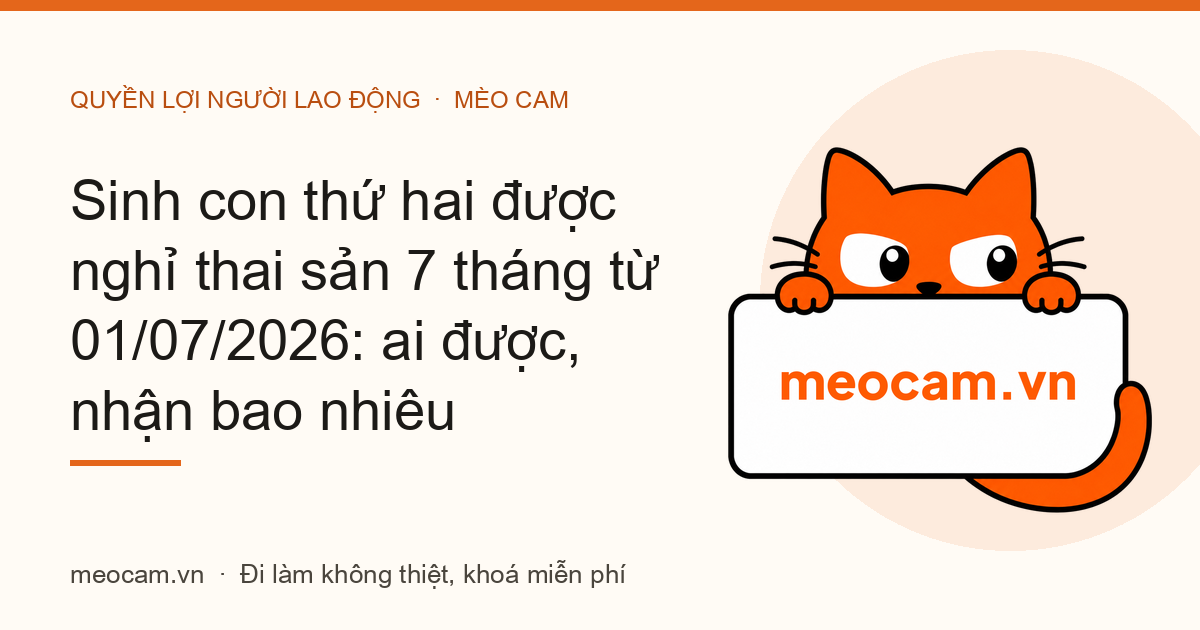 Sinh con thứ hai được nghỉ thai sản 7 tháng từ 01/07/2026: ai được, nhận bao nhiêu